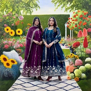 ชุดเดรสผ้าจอร์เจตต์พร้อมผ้าคลุมไหล่ ตกแต่งด้วยงานปักเลื่อมหนัก - Product Image 1