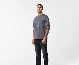 T-shirt à manches courtes pour homme, gris, col rond, couleur unie, jersey décontracté en coton, coupe classique - Product Image 1