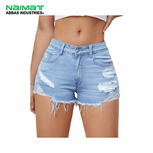 Women Ripped Mini Denim Shorts Summer Casual Distressed Jean Shorts High Waisted Frayed Hem Light Blue Hot Pants - Product Image 1