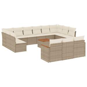 Grand ensemble de canapés de jardin modulaires en rotin PE beige, meubles d'extérieur modulaires confortables - Product Image 2