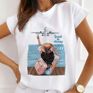 Camiseta de Algodón para Mujer, Cuello en V, Holgada, Transpirable, Ecológica, de Alta Calidad, Estilo Urbano, para Verano - Product Image 6