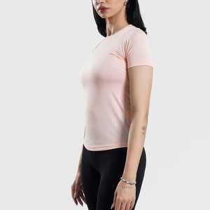 Camiseta de Punto de Manga Corta Rosa para Mujer, Cuello Redondo, Corte Ajustado, Secado Rápido, Ropa Casual de Primavera/Verano - Product Image 2