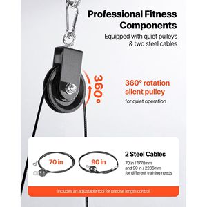 2 Pezzi Sistema di Pulegge LAT Lift con Maniglia a Doppia Impugnatura e Barra Corta, con Cavi in Acciaio, Accessorio per Pulegge da Rack per Sistema Home Gym - Product Image 4