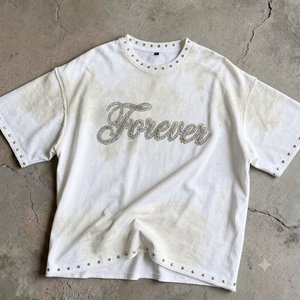 เสื้อยืดโอเวอร์ไซส์ประดับเพชรเทียม สำหรับผู้ชายและผู้หญิง ผ้าฝ้ายพรีเมียม สตรีทแวร์ ลวดลายกราฟิกแบบฟอกสี เสื้อยืดฮิปฮอปแฟชั่น - Product Image 2