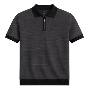 Polo en tricot rayé pour homme Joseph, manches courtes, col zippé, coton premium texturé, coupe ajustée, décontracté, élégant, pour l'été, vente en gros - Product Image 1