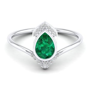 Anillo de compromiso REYES de diseño de lujo con gema de esmeralda talla pera de 0.75 quilates para mujer, plata de ley 925 con moissanita. - Product Image 5
