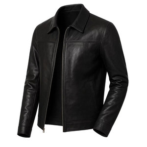 Blouson moto personnalisable en cuir véritable pour homme, col rond, fermeture éclair, coupe ample, longueur standard, idéal pour l'hiver - Product Image 2