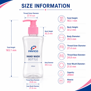 Botella de PET Transparente de 200 ml para Jabón de Manos, Envase de Plástico Curvo con Bomba para Jabón y Loción, Fabricante de Vietnam - Product Image 6