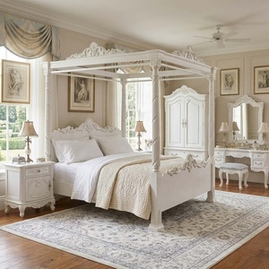 Lit à baldaquin en bois massif d'acajou, style français antique blanc, pour chambre à coucher, lits de style provincial français, taille king - Product Image 2