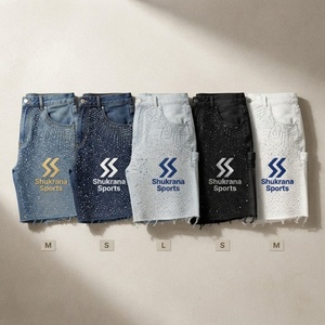 Pantalones Cortos de Mezclilla Cargo de Cintura Alta para Hombre con Estampado de Lentejuelas Brillantes y Dobladillo Desgarrado, Estilo Urbano, para Verano - Product Image 3
