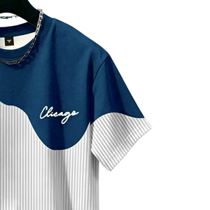 <b>Mens</b> <b>Blue</b> White Color Block Graphic Print T Shirt Crew Neck Short Sleeve Casual Streetwear Shirt Wholesale Clothing Apparel - Product Image 3