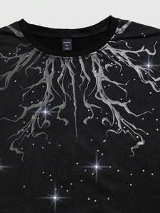 T-shirts pour hommes avec motif d'arbre abstrait, strass, 100% coton, surdimensionnés, streetwear, personnalisables, imprimés sur toute la surface, jersey lourd - Product Image 4