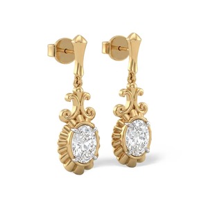 Pendientes de Oro Amarillo de 9K con Diamantes Cultivados en Laboratorio de Corte Ovalado de 1.20 CTW, Joyería Fina de Filigrana Vintage, Venta al Por Mayor OEM - Product Image 2