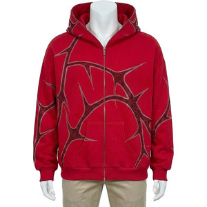 Sweat-shirt unisexe à capuche rouge zippé en polaire unie, séchage rapide, avec poche, coupe ample, manches classiques, tricoté pour l'hiver, 100% coton Econex - Product Image 1