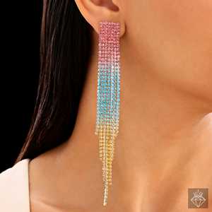 PRAO Ombre Rhinestone Fringe Declaración Pendientes Accesorio de moda multicolor - Product Image 5
