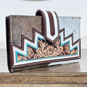 Nueva Llegada, Cartera de Cuero Genuino para Mujer, Diseño Floral con Pelo de Vaca, Monedero, Tarjetero - Product Image 4