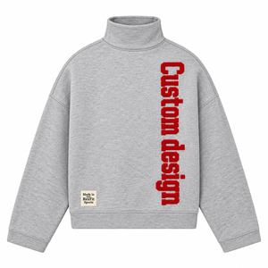 เสื้อพูลโอเวอร์คอเต่าทรงโอเวอร์ไซส์สีน้ำเงินกรมท่า ปักตัวอักษรแนวตั้ง ตกแต่งชายเสื้อแบบริบ แขนยาว ไหล่ตก  สำหรับทุกเพศ - Product Image 3