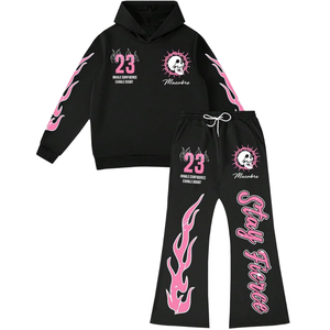 Unisex Winter Sporty 100% Cotton <b>Flared</b> Leggings & Hoodie Tracksuit Set Custom Front Logo Breathable Lightweight - Product Image 1