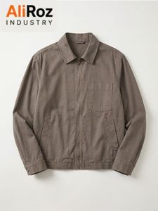 AliRoz Men's Cotton Canvas Shirt Jacket Turn <b>Down</b> Collar Zipper Front Pocket Workwear Style Autumn Outerwear - Product Image 2