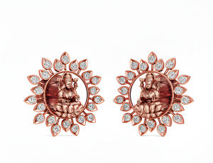 Pendientes de Oro Rosa de 18K con Diamantes Cultivados en Laboratorio VVS EF, Diseño de la Diosa Lakshmi con Flor de Loto, Pendientes Religiosos con Diamantes CVD - Product Image 2