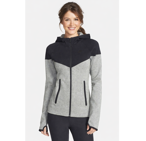 Sweat-shirt à capuche zippé colorblock gris et noir pour femme, coupe ajustée, vêtement de sport à manches longues, haut en molleton doux - Product Image 1