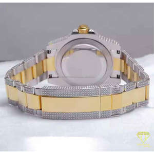 Reloj de Hombre Moderno Estilo Hip Hop con Diamantes Cultivados en Laboratorio VVS, Bisel Baguette de Dos Tonos, Chapado en Oro y Plata, Esfera Azul - Product Image 2