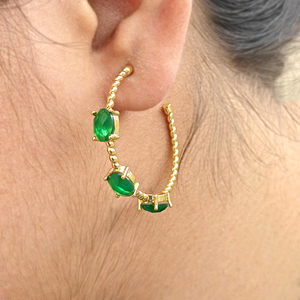 Trendy women <b>hoops</b> checker cut green onyx prong set <b>hoop</b> <b>earrings</b> <b>solid</b> brass 18k gold plated statement jewelry women <b>earring</b> - Product Image 2