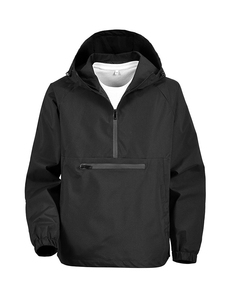 Chaqueta cortavientos tipo anorak con capucha y media cremallera para hombre, color marrón, con bolsillo canguro. - Product Image 3