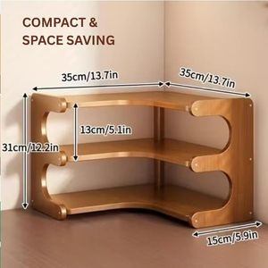 Three Layer Adjustable Modern Bamboo Corner Storage Rack <b>Desktop</b> Organizer <b>Shelf</b> Standing Mug Holder for Bathroom Kitchen Home - Product Image 3