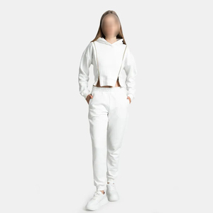 Zip Style In White Color Ladies Gym Crop Tracksuits Long Sleeve Best Seller Product Crop Tops And Jogger Tracksuit Set For Women - Product Image 1
