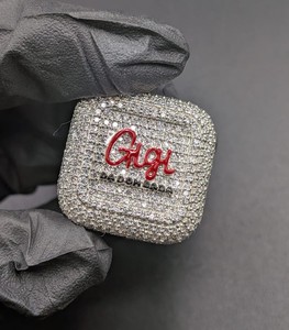 Custom <b>Name</b> Signet <b>Ring</b> 925 Sterling Silver Fully Iced Out Moissanite Red Enamel Logo Square <b>Ring</b> Hip Hop Men Jewelry - Product Image 1