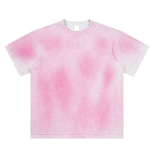 Men's <b>Tie</b>-Dye Short Sleeve T-Shirt O-Neck <b>Knitted</b> Fabric Regular Fit Casual Style Pink White Pattern - Product Image 6
