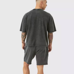 Ensemble short cargo et t-shirt 2 pièces pour homme noir avec fermeture éclair et poches avant, séchage rapide, polyester/coton, été, grande taille - Product Image 2