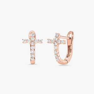 Pendientes de Aro Cruzados Elegantes para Uso Diario, Lujosos y Delicados, de Oro Sólido de 14K y 18K, con Diamantes Cultivados en Laboratorio de Corte Redondo, Tipo Huggies con Bisagra, Fabricación Propia - Product Image 5