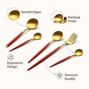 Juego de Cubiertos de Lujo de la Mejor Calidad, Acero Inoxidable, Color Rojo, Acabado Mate, Diseño Clásico en Oro Cepillado para Restaurantes - Product Image 6