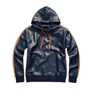 Custom High-Quality Leather Hoodie Customized Sized Breathable Vintage-Style <b>Pullover</b> with Hood <b>for</b> Streetwear Fashionable - Product Image 2