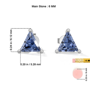 Silver Plated Sterling Silver Trillion Cut <b>Blue</b> <b>Sapphire</b> Stud <b>Earrings</b> Classic Women's Jewelry Heerani Jewels Water Triangle - Product Image 6