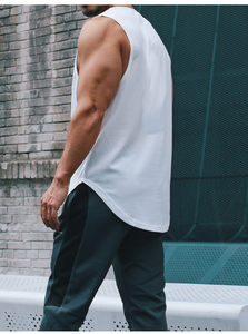 <b>Men's</b> O-Neck Solid Color Quick Dry Knitted <b>Tank</b> <b>Top</b> Casual Style <b>Black</b> White Gray - Product Image 6