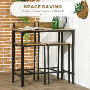 Industrial Style 3-Piece Pub <b>Dining</b> Set Rustic Brown Counter Height Table and Bar <b>Stools</b> for Small Spaces - Product Image 4