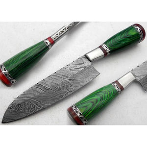 Cuchillo de Chef Moderno Personalizado Hecho a Mano por Burraq, Hoja de Acero de Damasco de 7 Pulgadas y 3.0 mm de Grosor, Mango de Madera, Funda de Cuero - Product Image 4