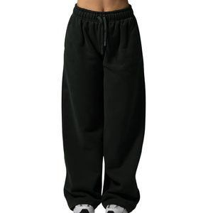 Women's Dark Green Oversized Sweatpants with Elastic Waist Soft Fleece Relaxed Fit Gym Workout Training Casual Activewear Bottom - Product Image 2