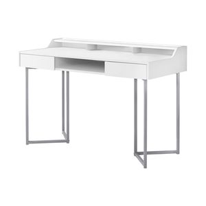 Contemporary Modern 48\"L Home Office <b>Computer</b> <b>Desk</b> with <b>White</b> Laminate Grey Metal Featuring Storage Drawers for Work Laptop - Product Image 2