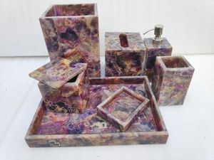 Pink White Resin Faux Marble Bathroom Accessory Set 4 Piece Soap Dispenser Tumbler Soap Dish Round Tray For Hotel Home <b>Vanity</b> - Product Image 4