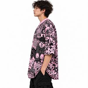 <b>Men's</b> Breathable Plus Size <b>Pink</b> Graphic Print Oversized Hip Hop T-<b>Shirt</b> Short Sleeve Cartoon Streetwear Tee - Product Image 4