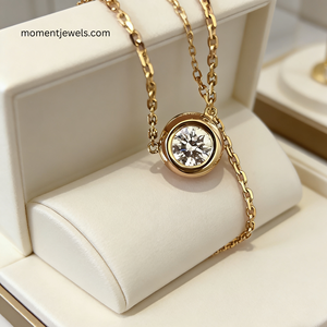 Collier minimaliste rond en zircon serti, argent sterling 925 plaqué or 18 carats, bijoux élégants et simples pour femmes, cadeau - Product Image 1
