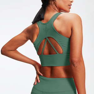 Ensemble de yoga sans couture 2 pièces bleu pour femme : Leggings taille haute et crop top dos nageur col en V, tenue de sport extensible - Product Image 3