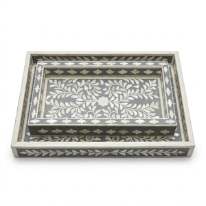 Wedding Mother of Pearl Handicraft Serving Tray Set | Handmade Wood Craft Ramadan Eid Decorative Kitchenware Tray for Home <b>Gift</b> - Product Image 3