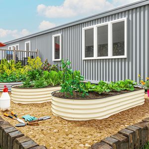2 Pezzi Letti di Coltivazione Rialzati Zincati Bianco Crema 2,13m x 0,91m x 0,30m con Pali Metallici per Piante, per Giardinaggio e Forniture da Giardino - Product Image 2