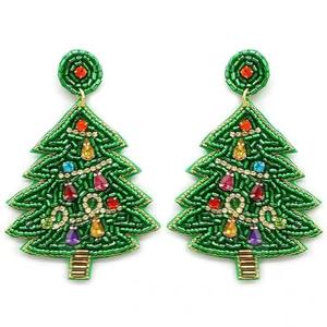 Pendientes florales con cuentas de vidrio naranja, rosa y verde, diseño de flor y hoja bordada con cuentas de semillas para regalos de fiesta, con cuentas de caña. - Product Image 5