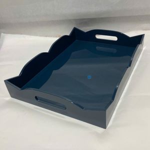 Plateau en laque durable fait main, rectangulaire bleu avec poignées, finition brillante, décoration intérieure, vente en gros, B2B, usine - Product Image 2